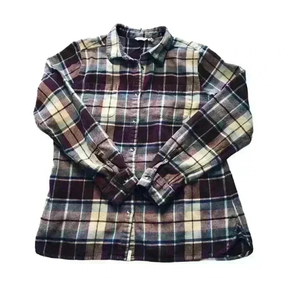 Woolrich women's flannel shirt Large plaid 100% cotton long sleeve - Picture 3 of 8